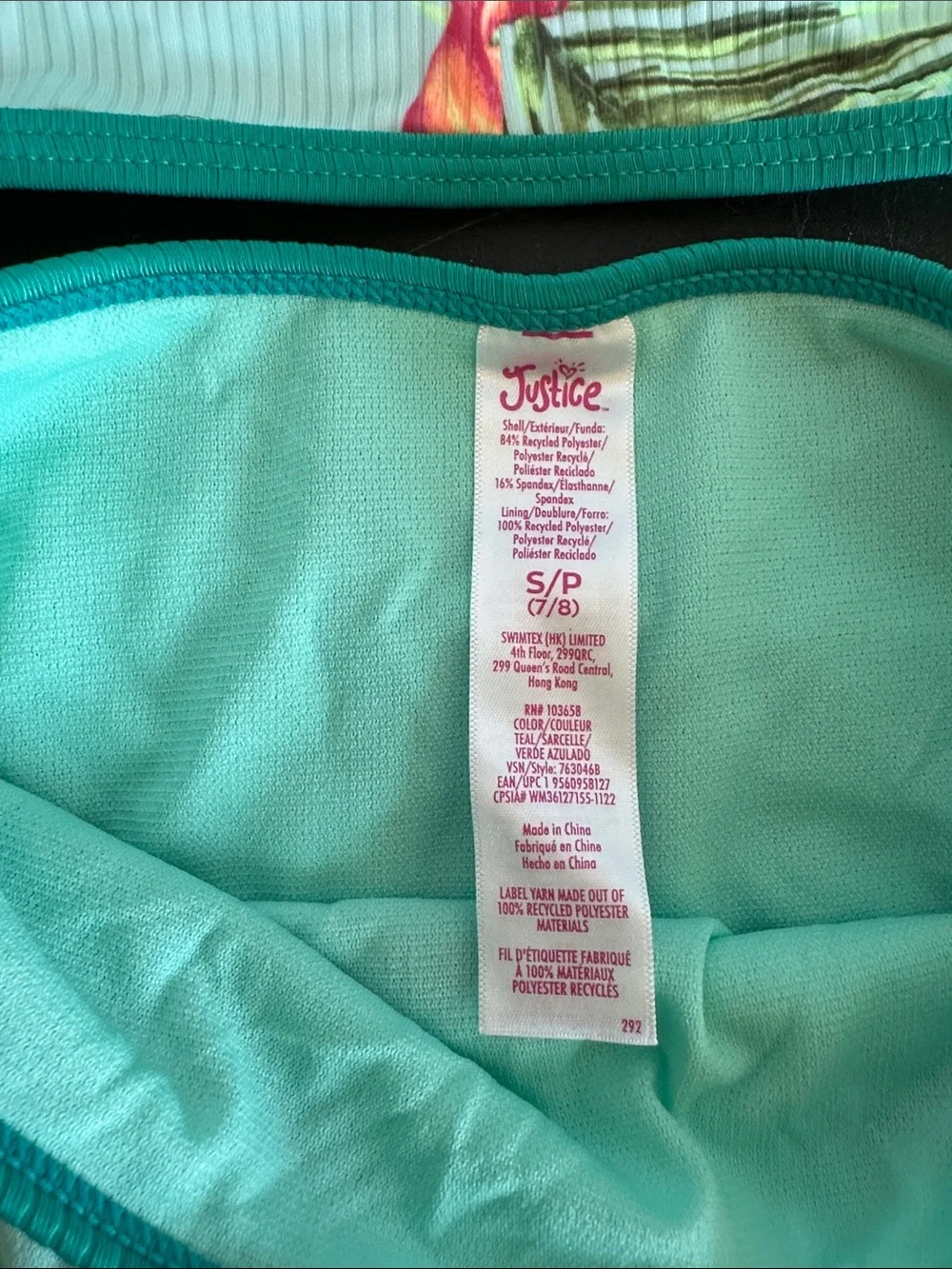 Justice Girls Teal Floral Two-Piece Bikini Set w/Skirt Size 7/8